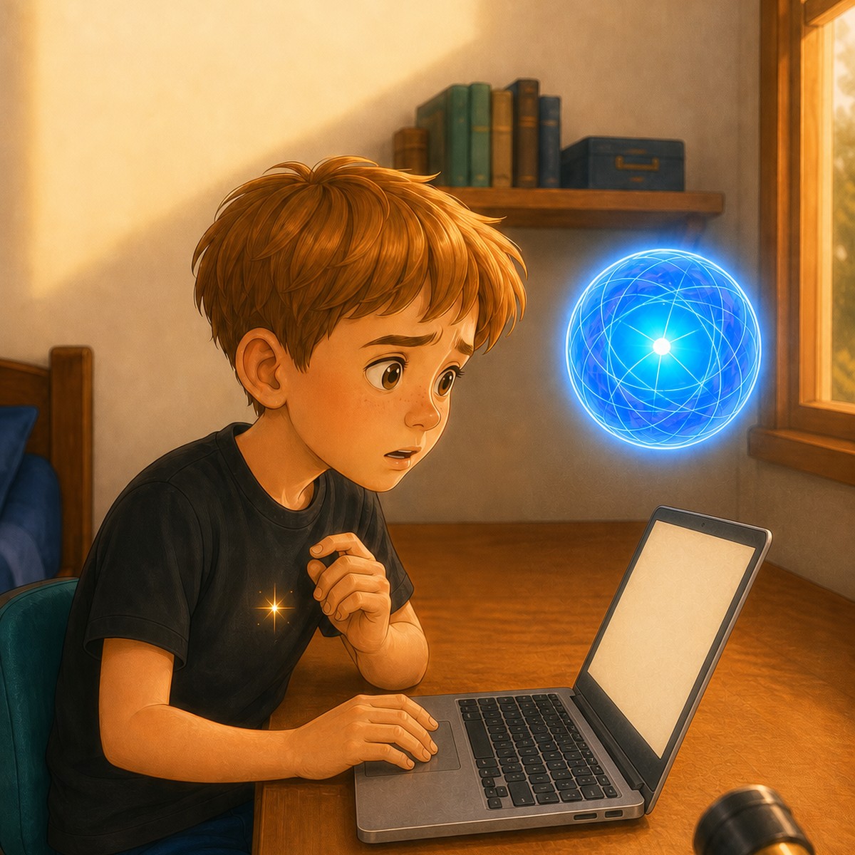 Nico sitting at his desk, beginning his project with a question