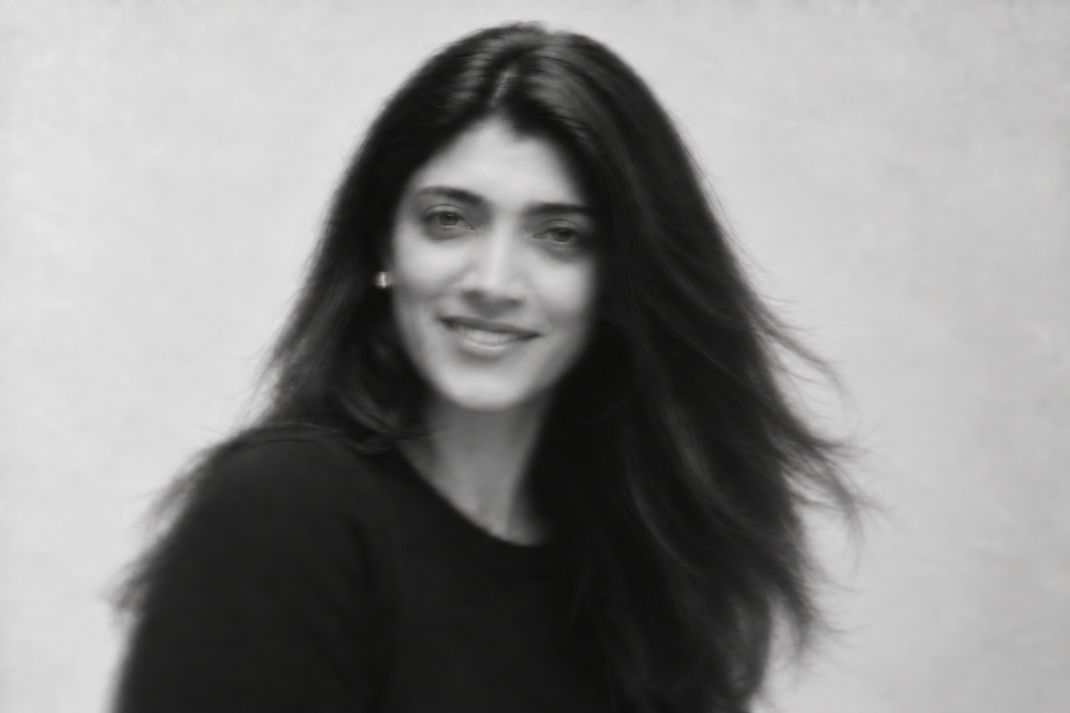 Black-and-white editorial portrait of Monica Seiva